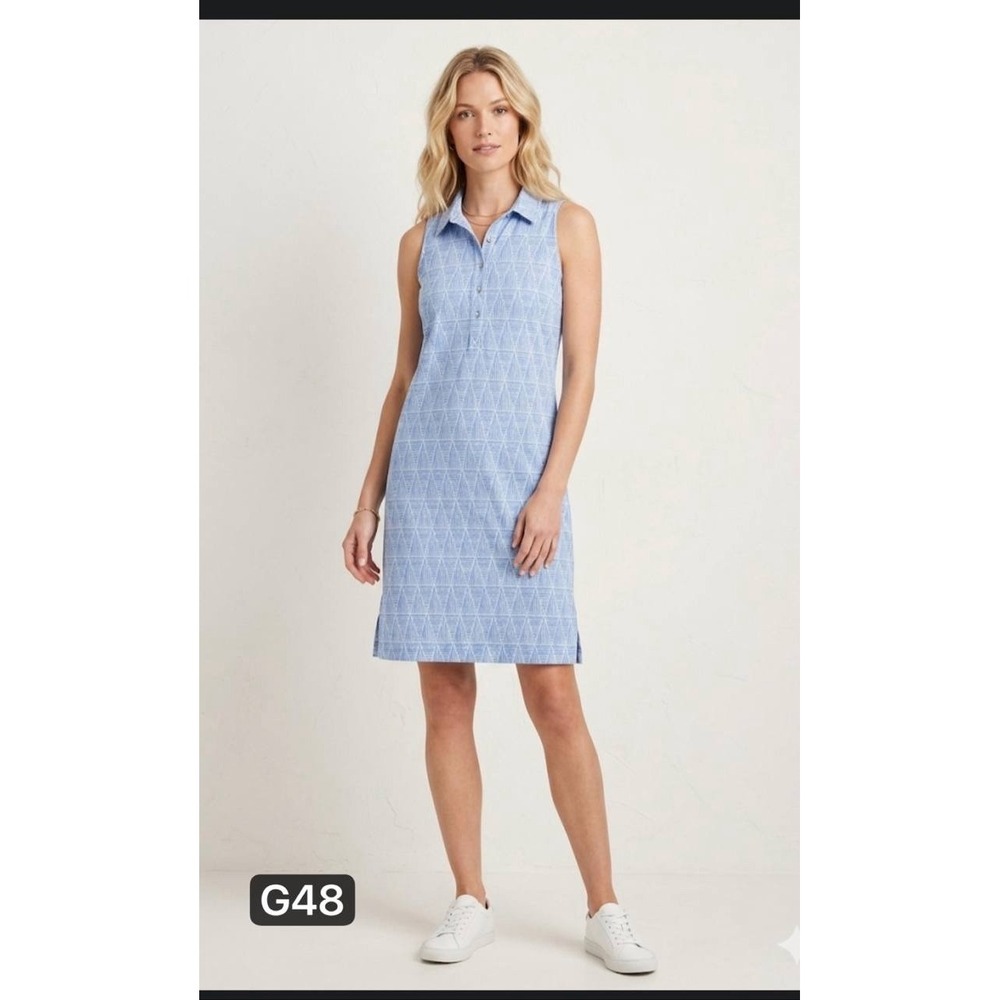 Vineyard Vines Sankaty Sleeveless Polo Dress Blue White Geometric XS Golf Tennis